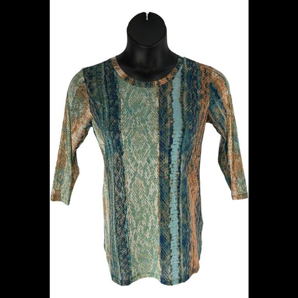 LOGO Layers by Lori Goldstein Snakeskin Printed Sheer Top Blue Multi - Regular - Picture 1 of 1